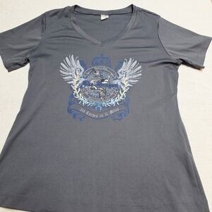 Dragon 11 Miles Gray Graphic V-Neck Women Top